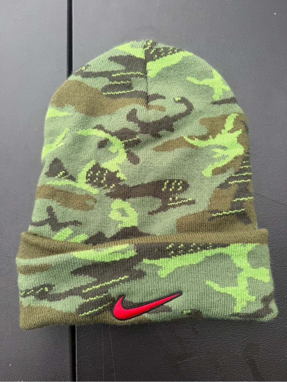Nike Ohio State Buckeye Green Camo Beanie with Red Swoosh